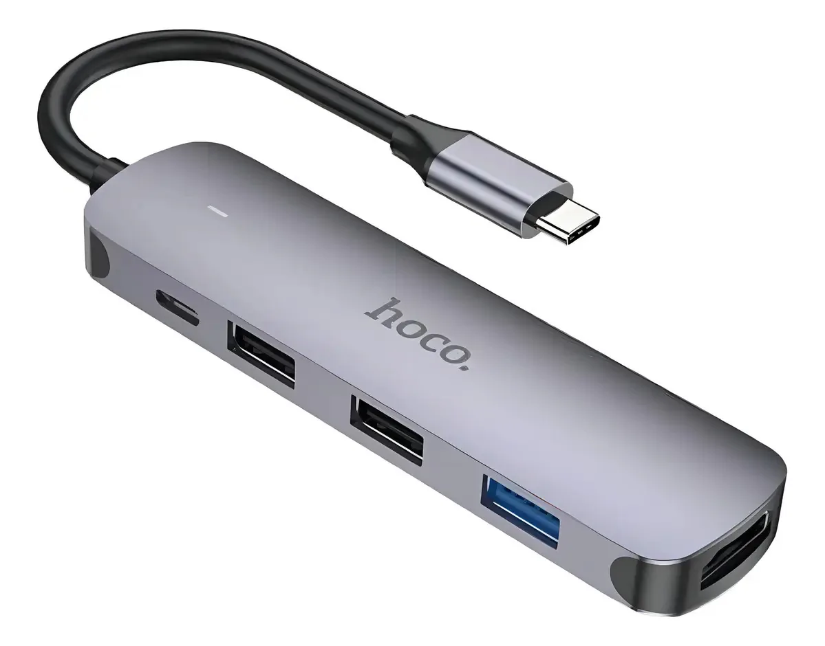 Hub USB-c para Hdmi + Pd + Usb 3.0 + 2 Usb Hoco Hb27 Diginet Cor Cinza