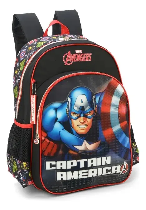 Mochila Infantil Masculina Capitao America Preta Is39551ag Pt Maxlog