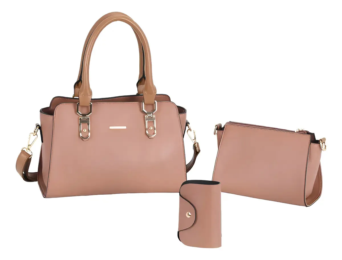 Kit Bolsas Femininas Média E Pequena Com Porta Cartões Gash Cor Bege