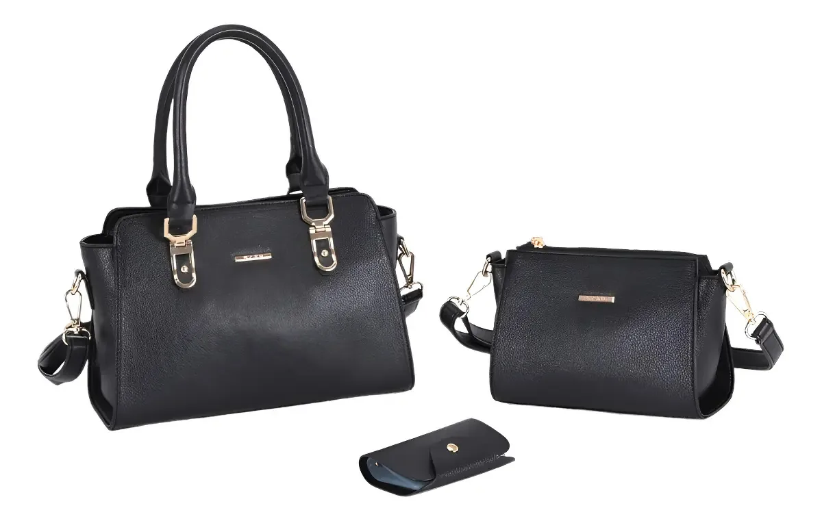 Kit Bolsas Femininas Média E Pequena Com Porta Cartões Gash Cor Preto