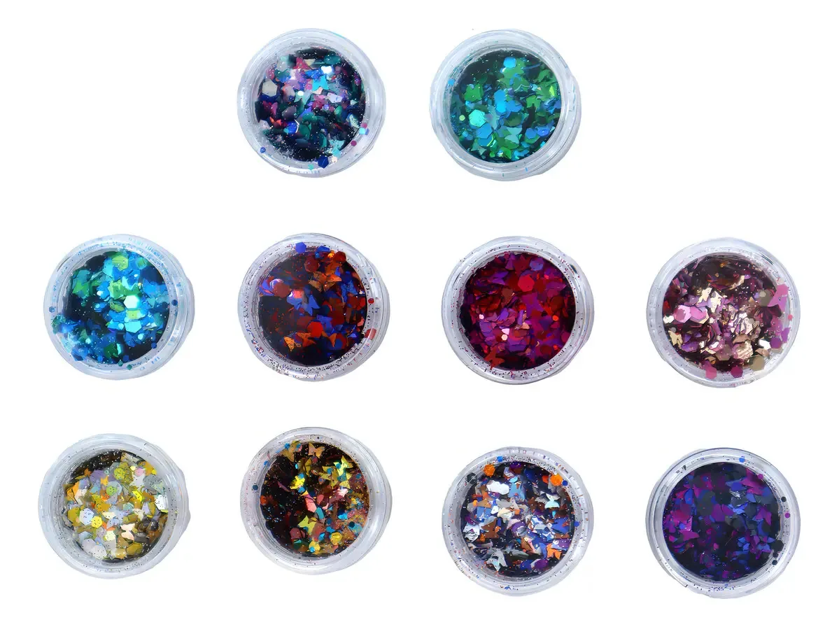 10 Glitter Encapsulado Flocado Pedrarias Caviar Strass Unhas Cor HS-705
