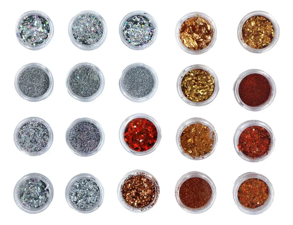 Kit 2x 10 Glitter Encapsulado Flocado Pedrarias Strass Unhas Cor 704-711