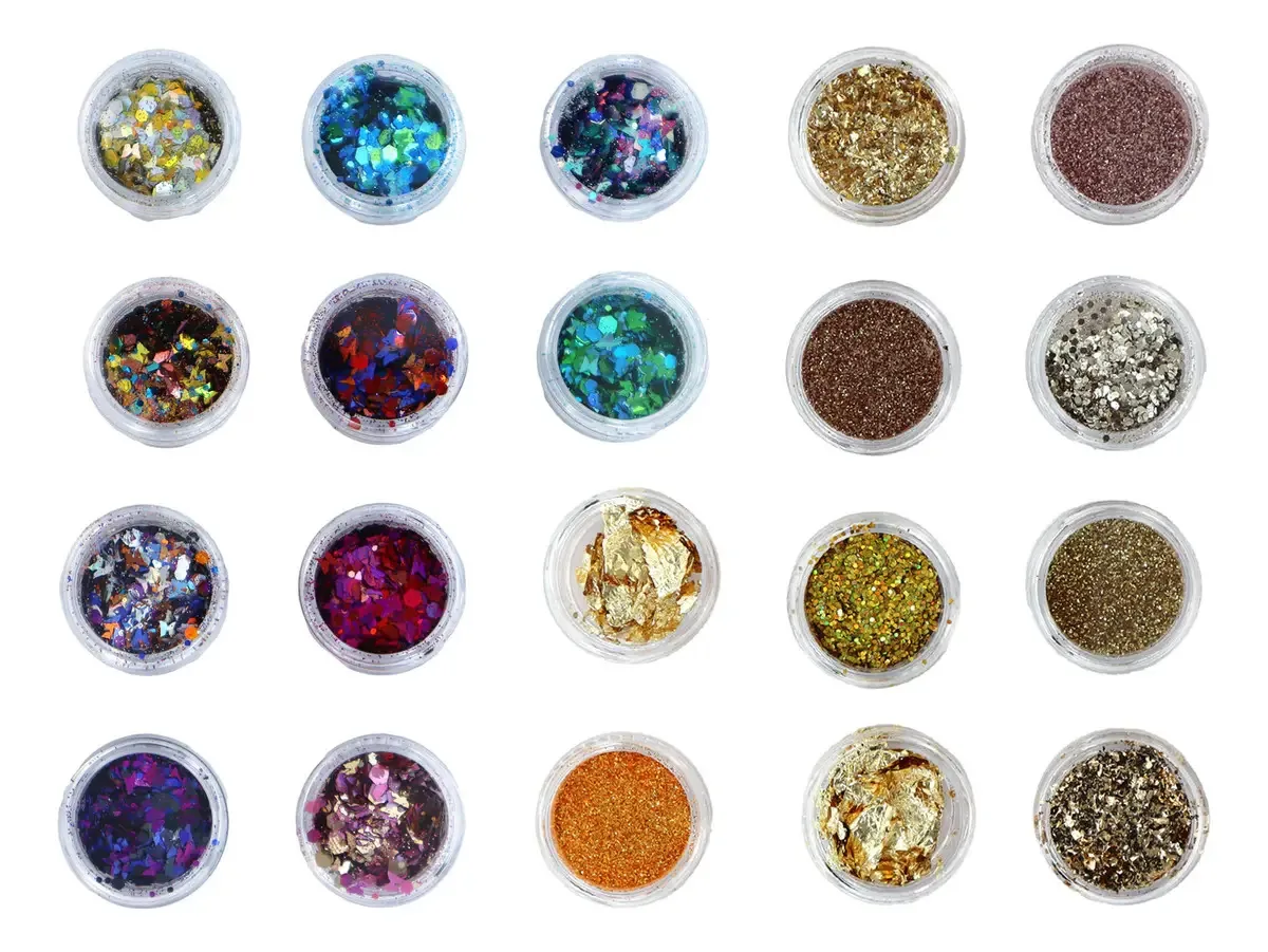 Kit 2x 10 Glitter Encapsulado Flocado Pedrarias Strass Unhas Cor 705-706