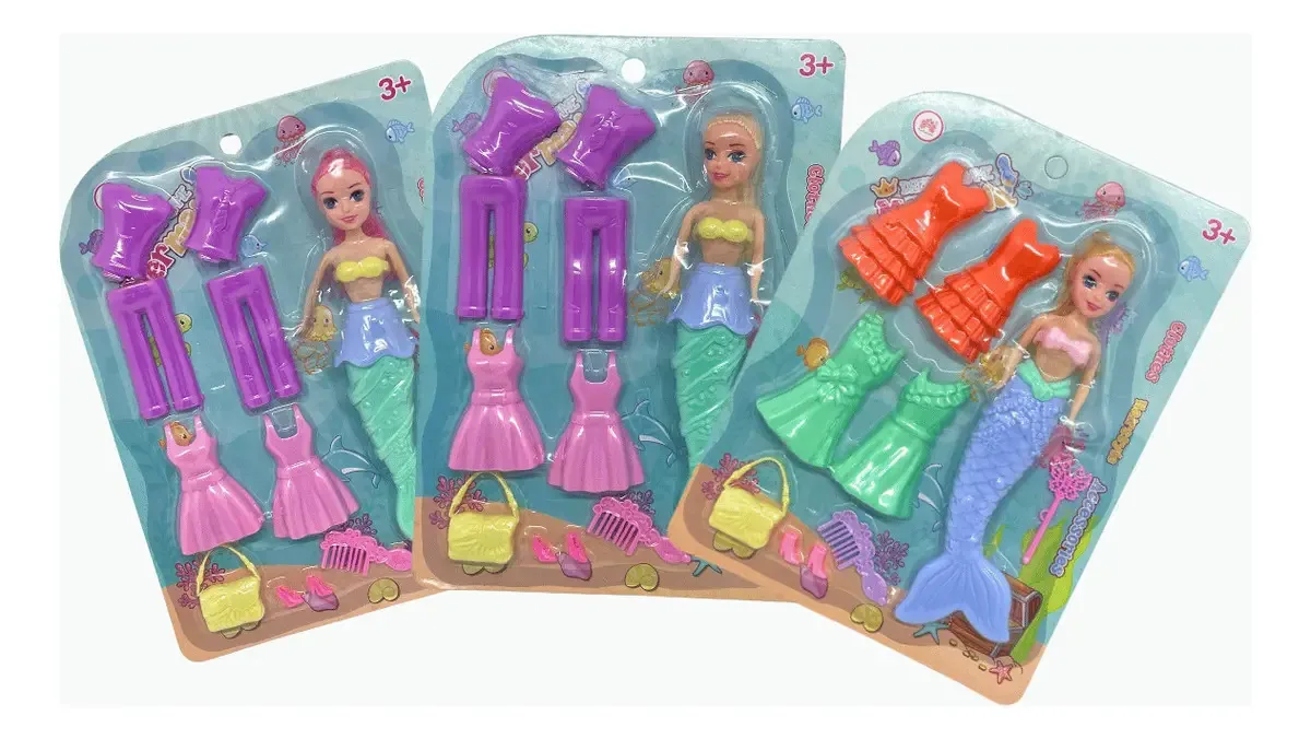 Boneca Sereia Troca Roupa E Acessórios
