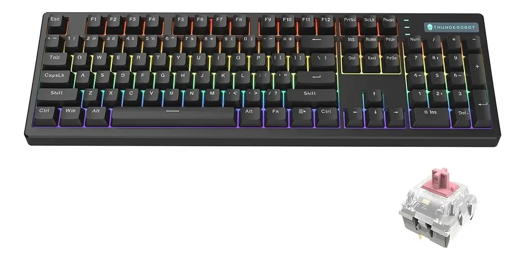 Teclados mecânicos para PC Gamer K104s, teclado com fio iluminado, preto, vermelho, switch, idioma: inglês