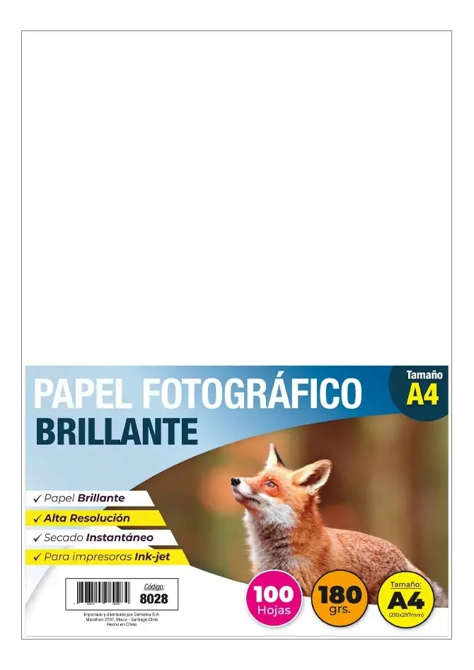Foto brilhante: 100 folhas, 180 grs, cor branca A4