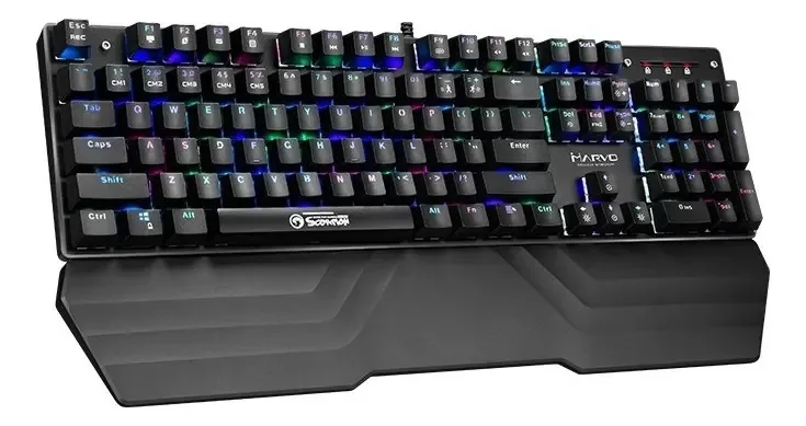 Teclado mecânico para jogadores Marvo KG925g Swich Ice Teclado azul, luz azul, RGB, preto