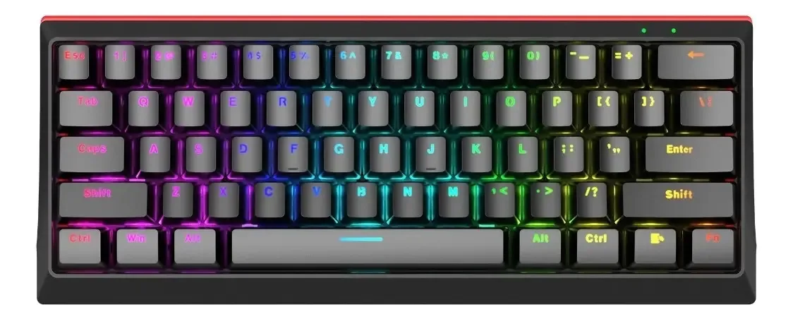 Teclado mecânico inglês Marvo Kg962 60% Switch Red Rainbow Black
