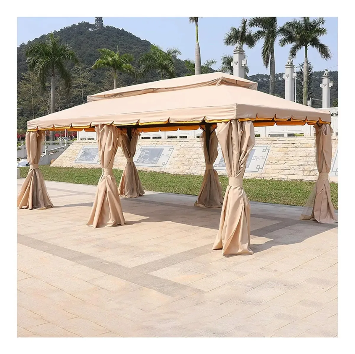 Gazebo Criativo ao Ar Livre para Casa ou Clube de Negócios, Gazebo de Pátio 20x13 Ft, Pavilhão com Toldo ao Ar Livre Villa Garden Gazebo, Ideal para Churrasco, Festa (cor: Khaki)