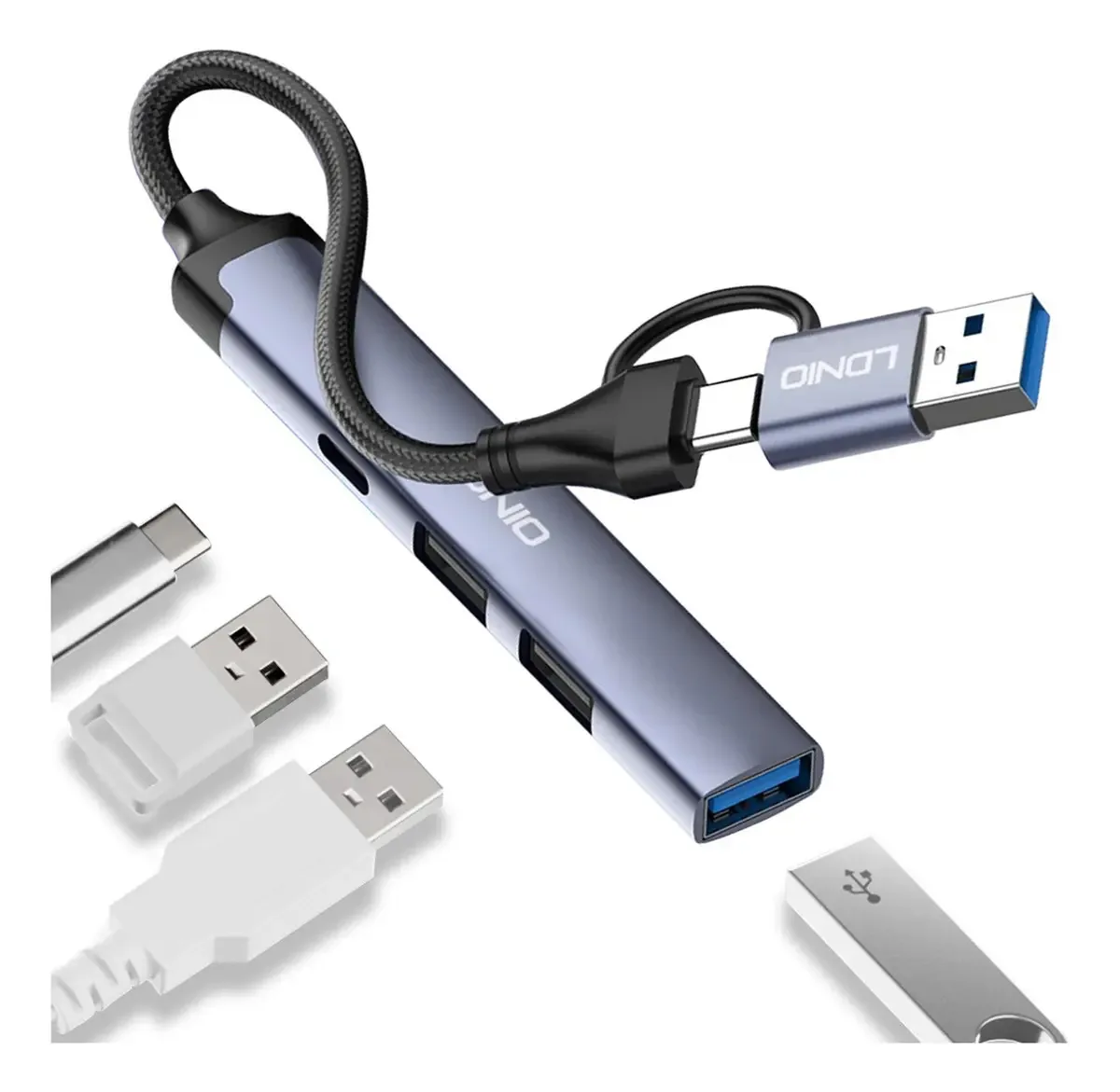Hub USB Lenio DS-64C, cor cinza