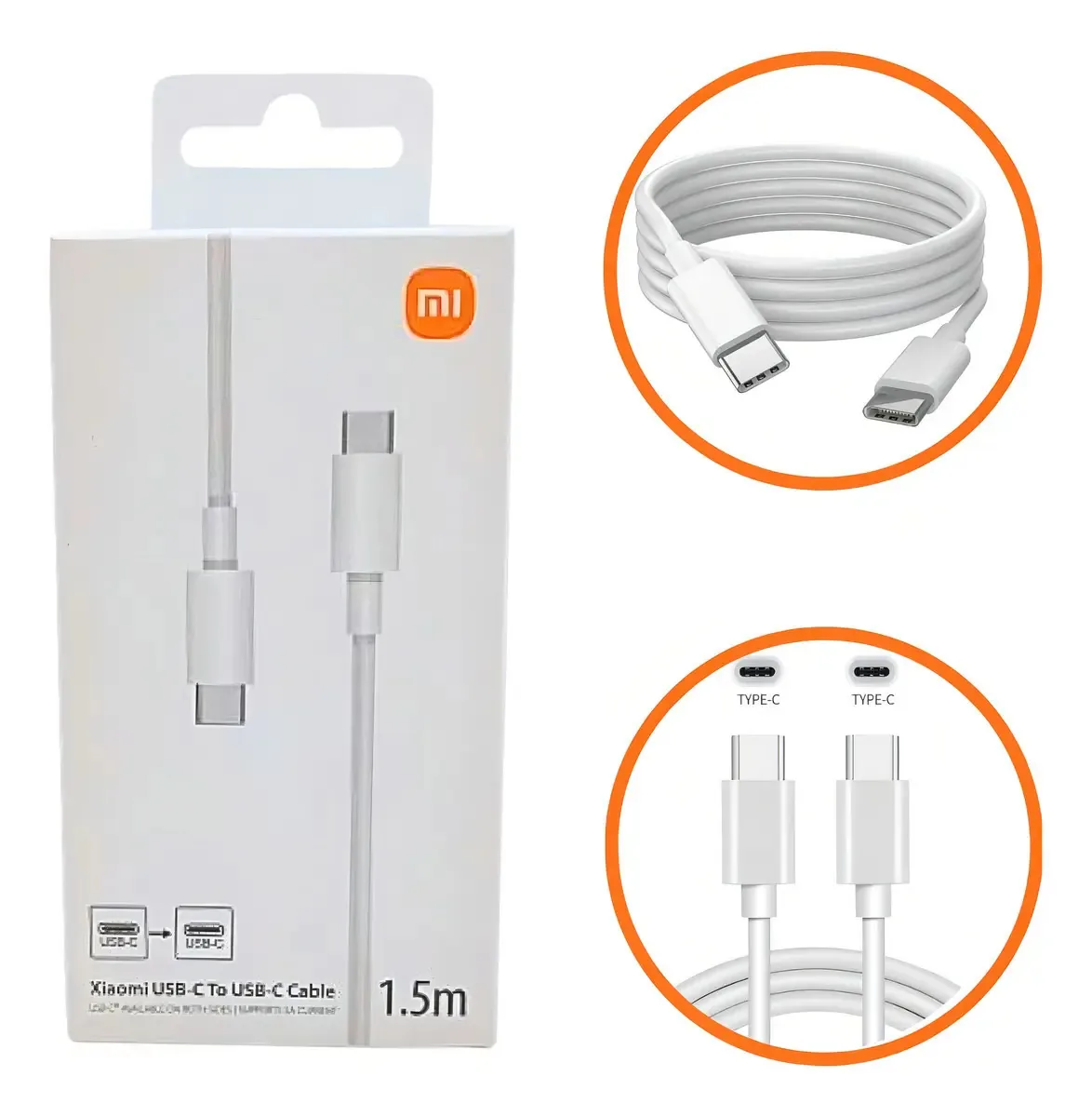 Cabo Usb Tipo C Nas 2 Pontas Xaomi Carregamento Turbo Xiaomi Cor Branco