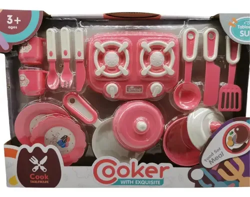 Placa de chá, talheres, kits de brinquedos de cozinha, HS8104b, cor rosa