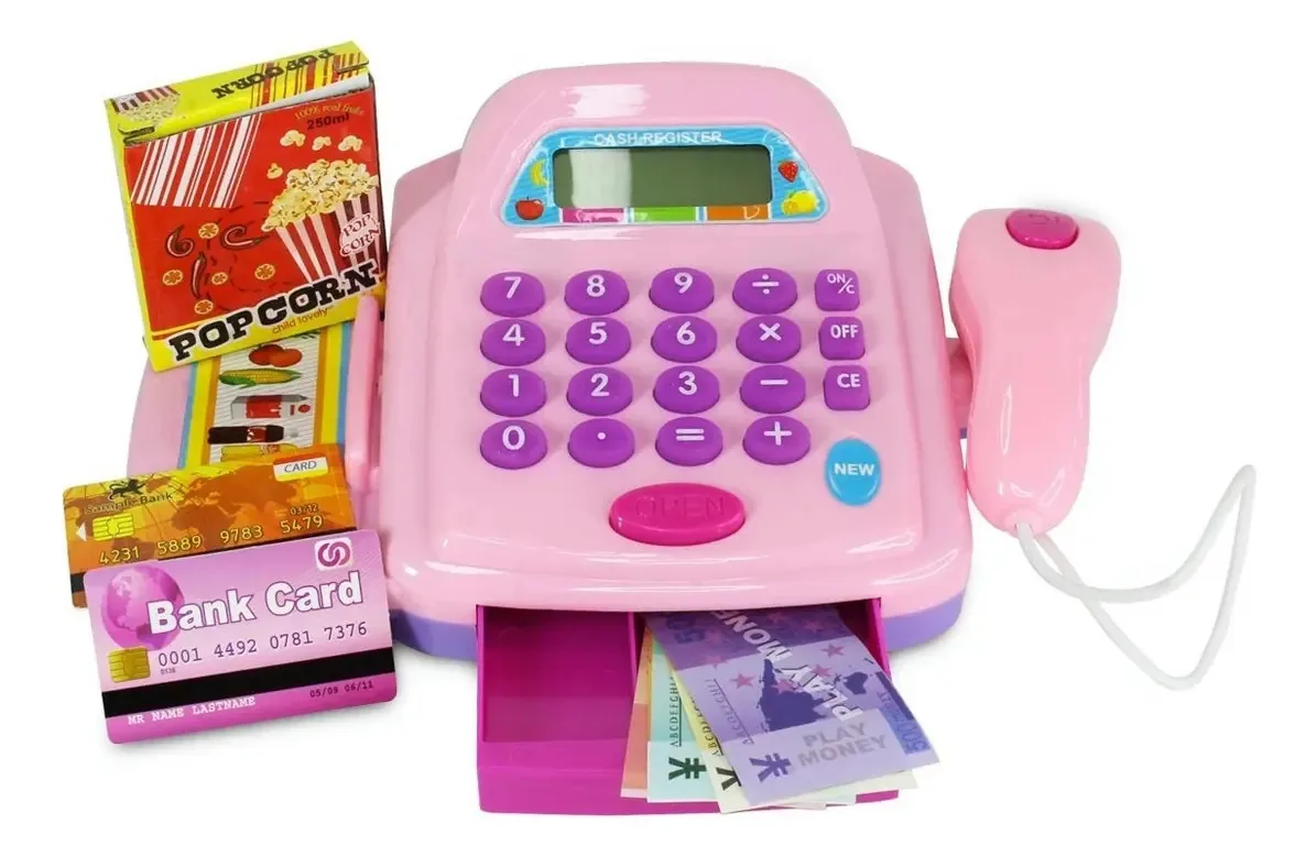 Caixa registradora de brinquedo com luz sonora rosa/roxa