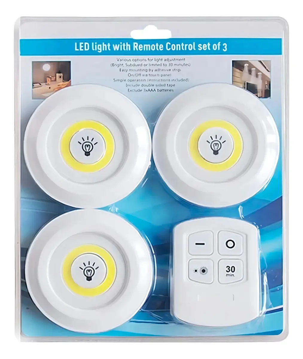 Conjunto de 3 luzes LED de emergência sem fio com controle remoto branco