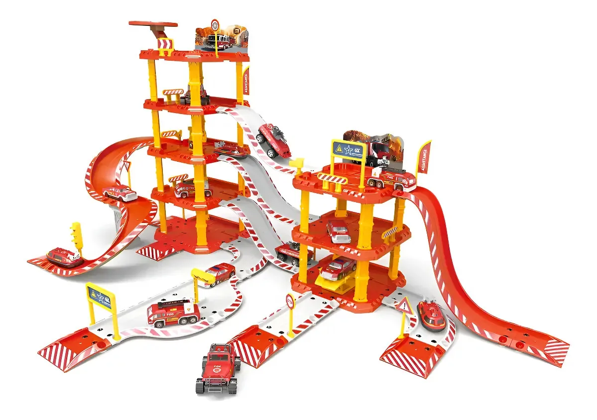 Estação de resgate de bombeiros Red Toy Track