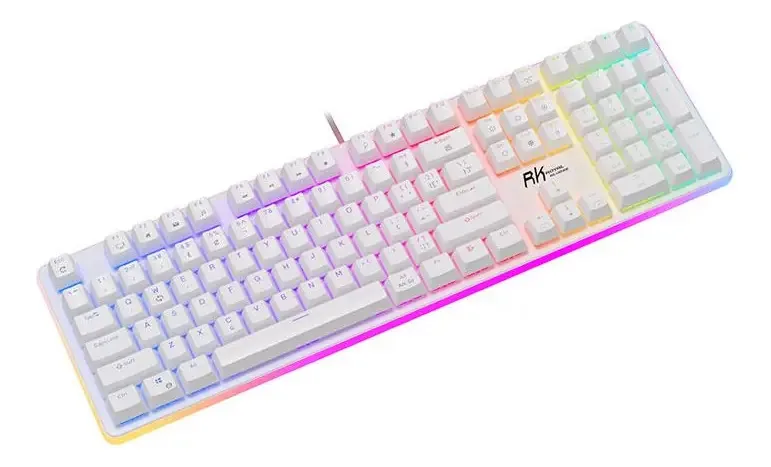 Teclado Mecânico Gamer Royal Kludge RK918 RGB Switch Blue Branco