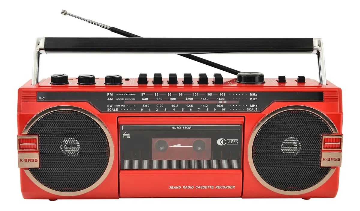 Bluetooth portátil Boombox, alto-falante estéreo retrô embutido com toca-fitas, USB, cartão TF, fita de reprodução, reprodutor de música, gravador, alto-falantes Bluetooth 5.0, rádio, estilo L...