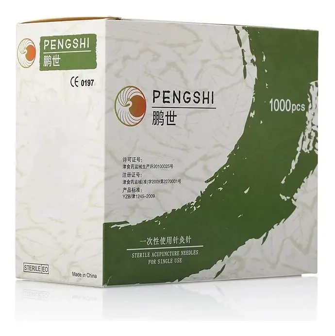 Agulha de acupuntura Pengshi Agulha de acupuntura sem tubo guia de 4 cm de comprimento x 0,25 mm de diâmetro, pacote x 500 unidades