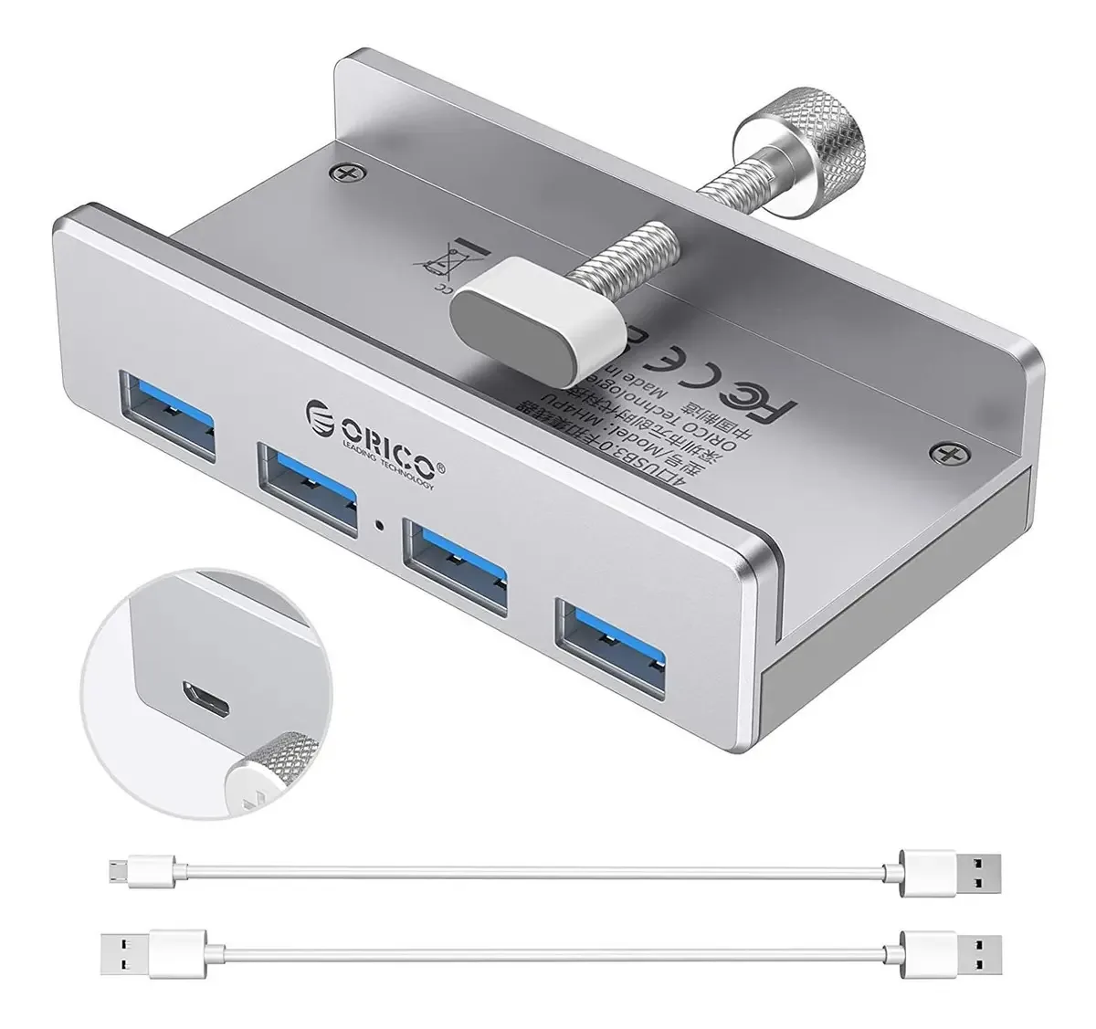 Hub USB C da Orico. 4 portas USB 3.0. Para desktop. Alumi