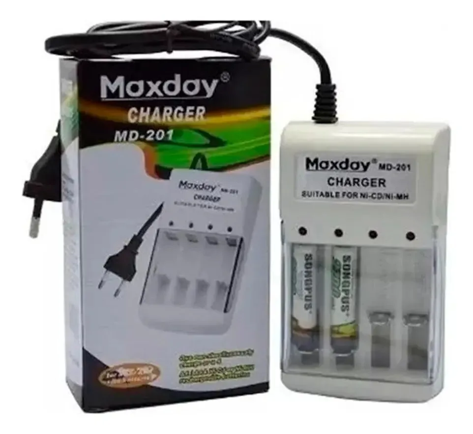 Carregador de bateria recarregável Maxday Aa e Aaa