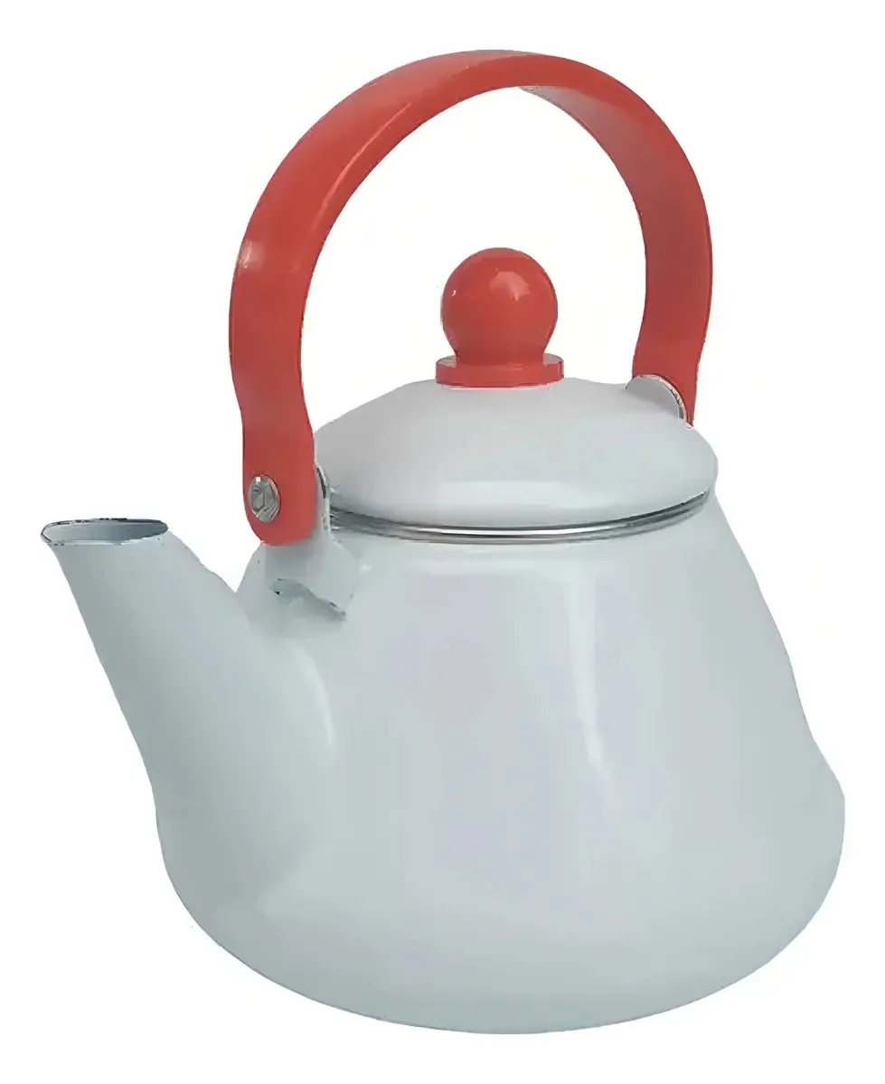 Chaleira de azulejos vermelhos brancos vintage 1,5 L cor branca
