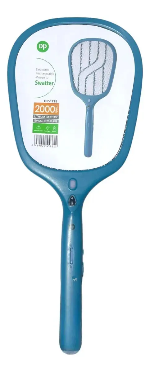 Raquete Elétrica Mata Insetos Recarregável Usb Dp-1215 Cor Azul-marinho