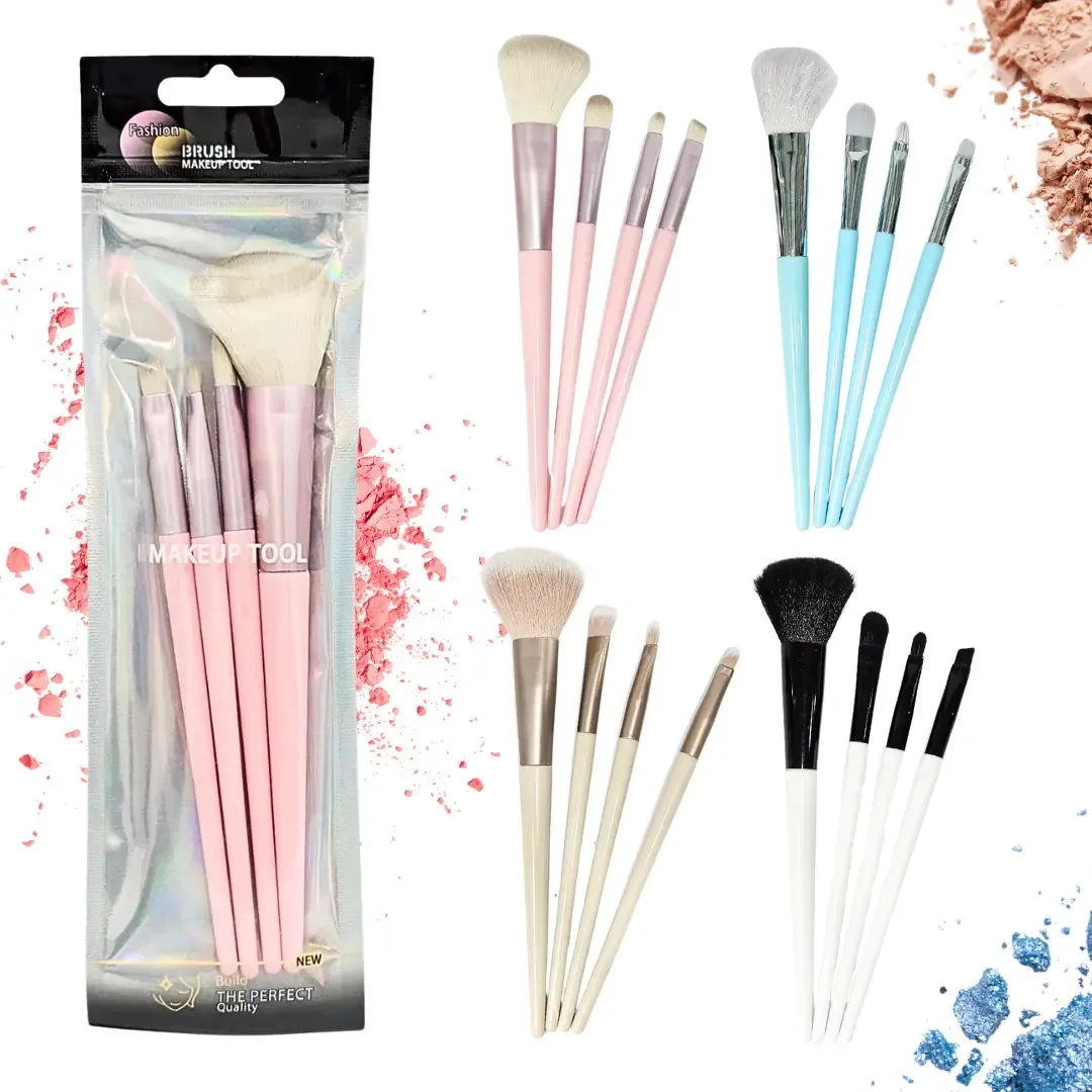 Conjunto de 4 pincéis e pincéis para maquiagem, blush, sombras, maquiagem, cor