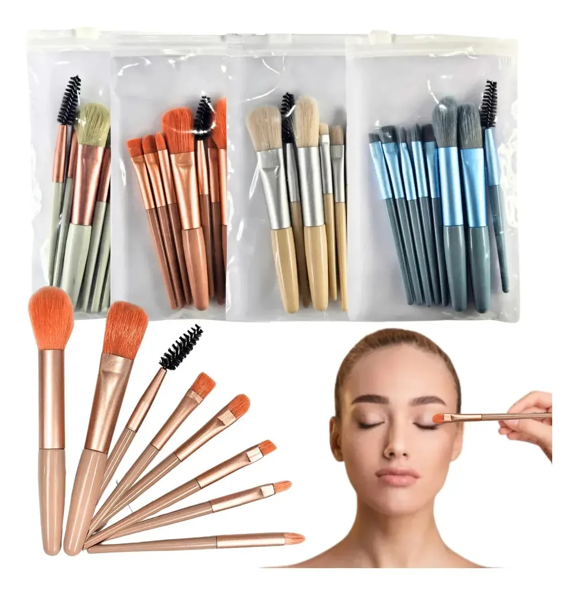Conjunto X8 Mini Pincéis e Pincéis de Maquiagem Blend Make Up Pink