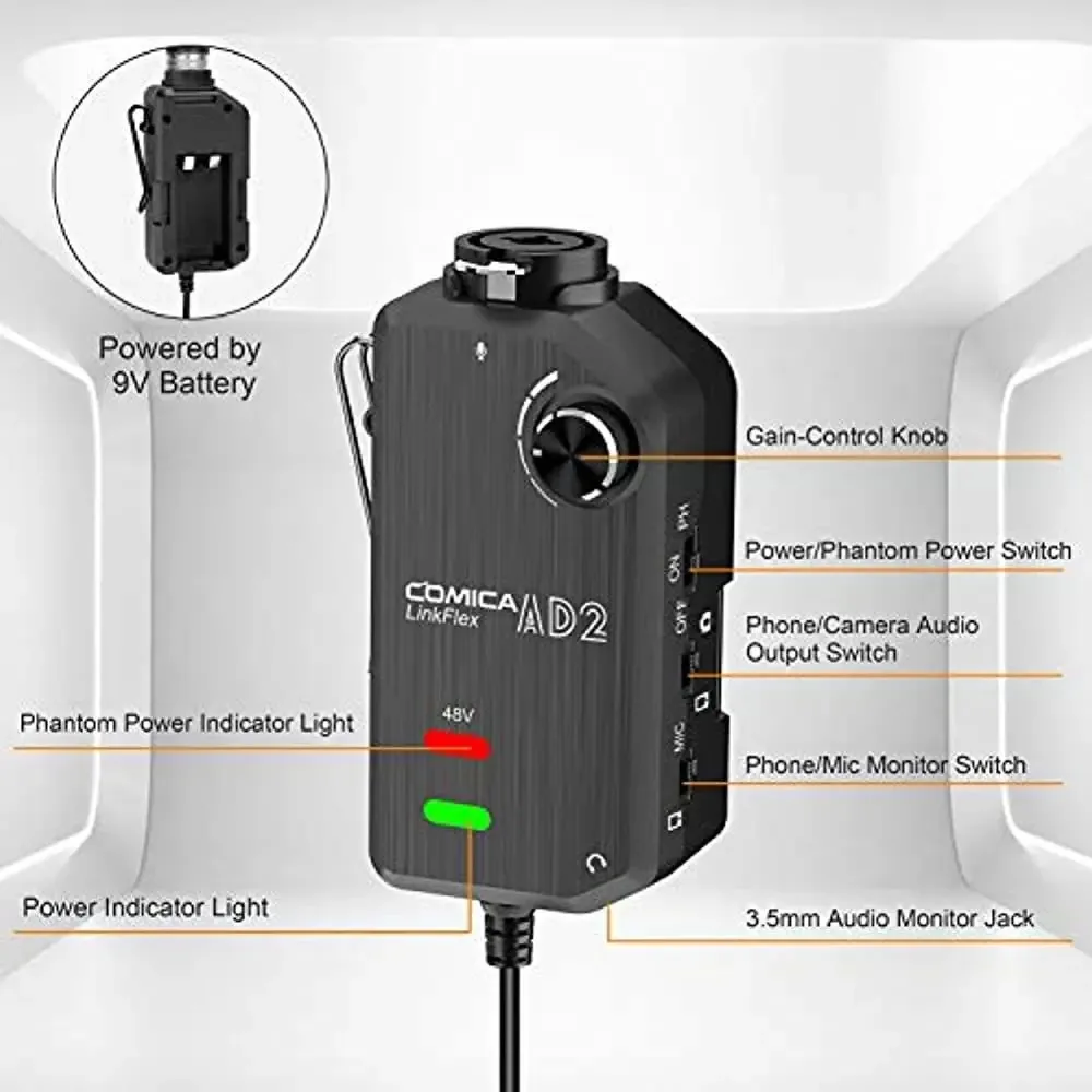 Adaptador de pré-amplificador de áudio Comica Linkflex Ad2 Xl