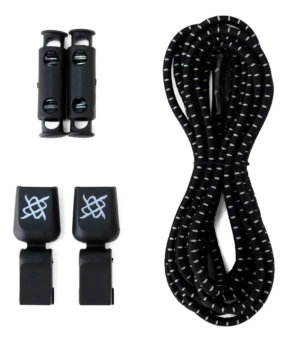 Cadarço Elástico Hupi Laces Preto Risca Branca