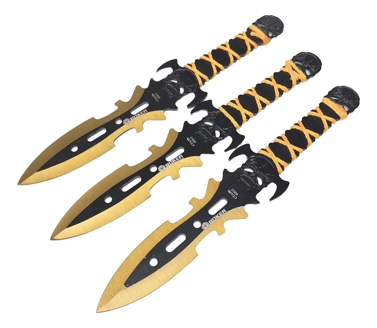 Conjunto de facas Kunai Daggers X3 Throw Gold Balanced Dark Gold Alça