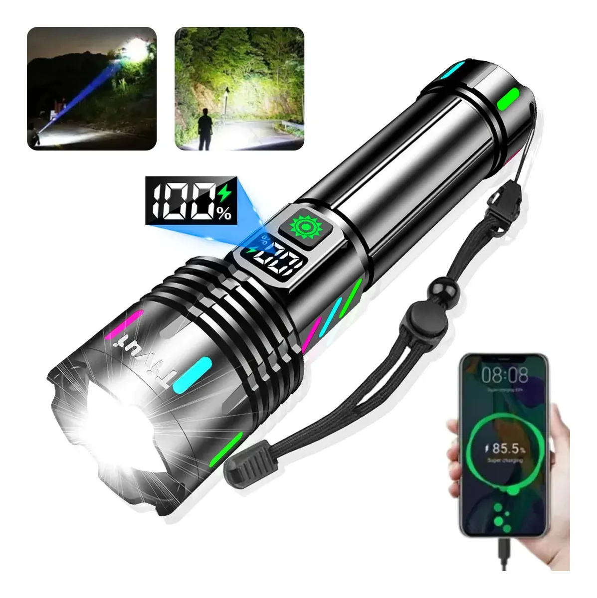 Lanterna Potente Tática Militar 100000 Lúmens Recarregável Lanterna Prova D'água Potente Recarregável Tática Led 5 Leds C Bateria 18650 Potente Mais Potente Profissional Trilhas Pesca