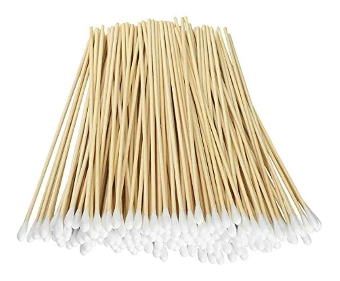 Cotonetes de algodão Yinghezu 200 de 6 polegadas de comprimento com alças de madeira, aplicador de ponta de algodão, limpeza com cabo de madeira para aplicadores de pistolas de maquiagem a óleo,...