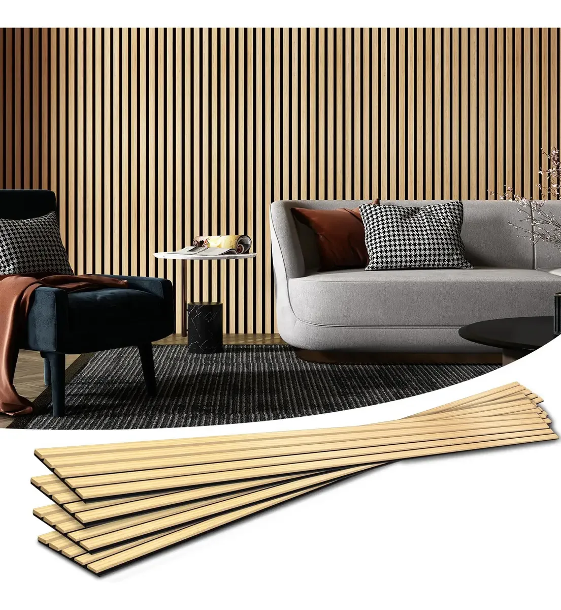 Art3d - Painéis acústicos de ripas de madeira para decoração. Cor de carvalho
