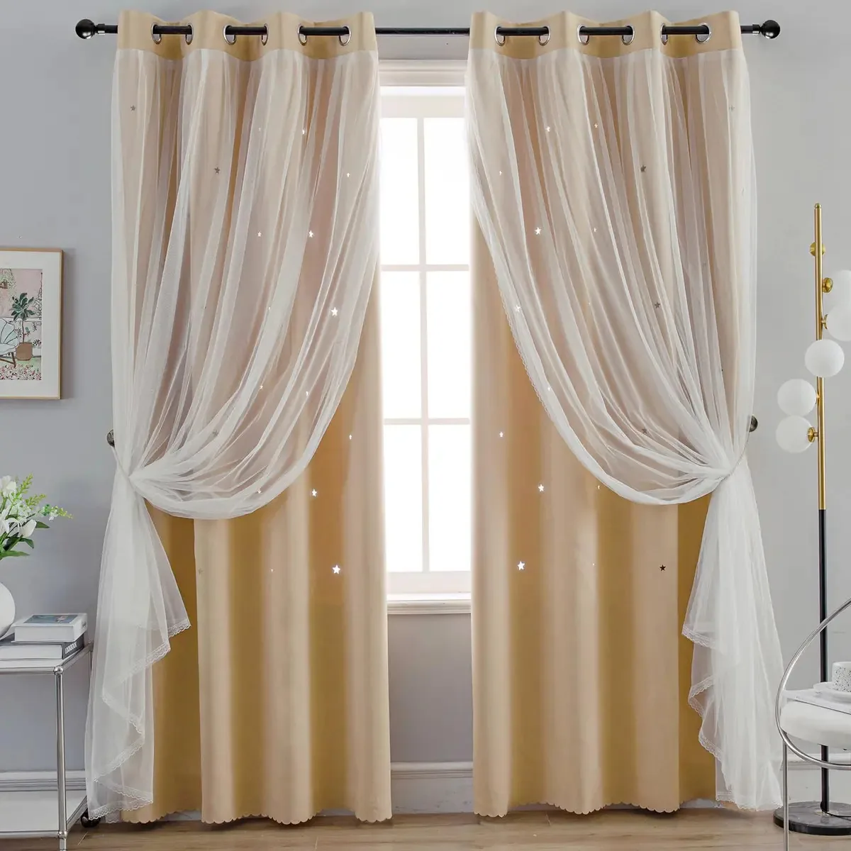 Cortinas Blackout Para Quarto Com Estrela Oca Bege
