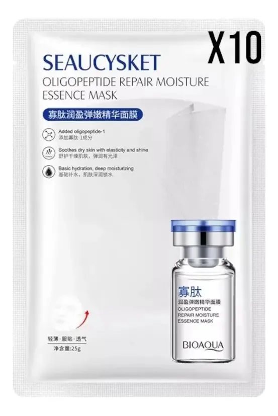 10 Máscaras de Oligopeptídeo Clareador Hidratante Bioaqua para Pele Mista