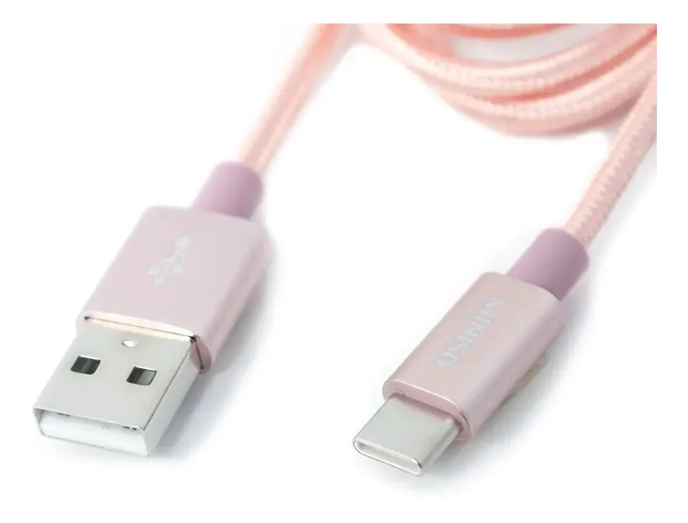 Cabo Miniso Chaveiro rosa com entrada USB e saída micro-USB