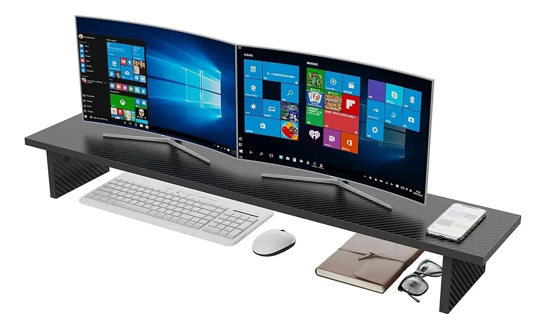 Suporte ergonômico para dois monitores Eureka — pernas ajustáveis