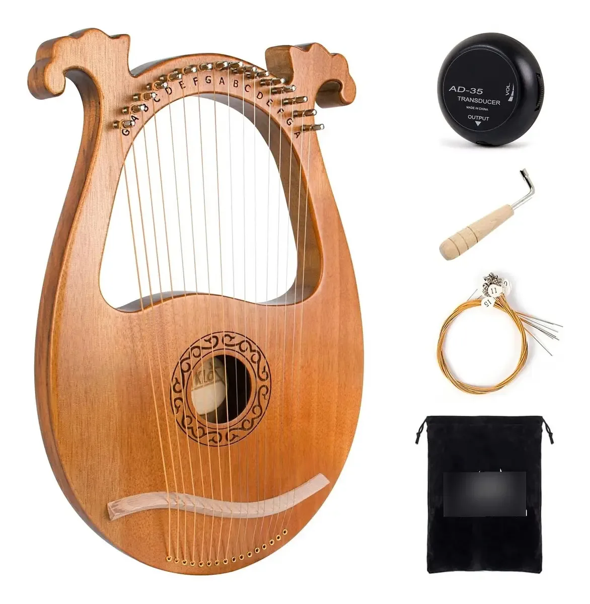 Corpo em mogno de metal de 16 cordas Lyre Harp. Ácer