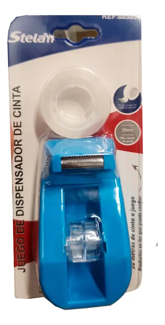 Conjunto dispensador de fita adesiva Stelan Plus Tape 30m de cor azul sólido
