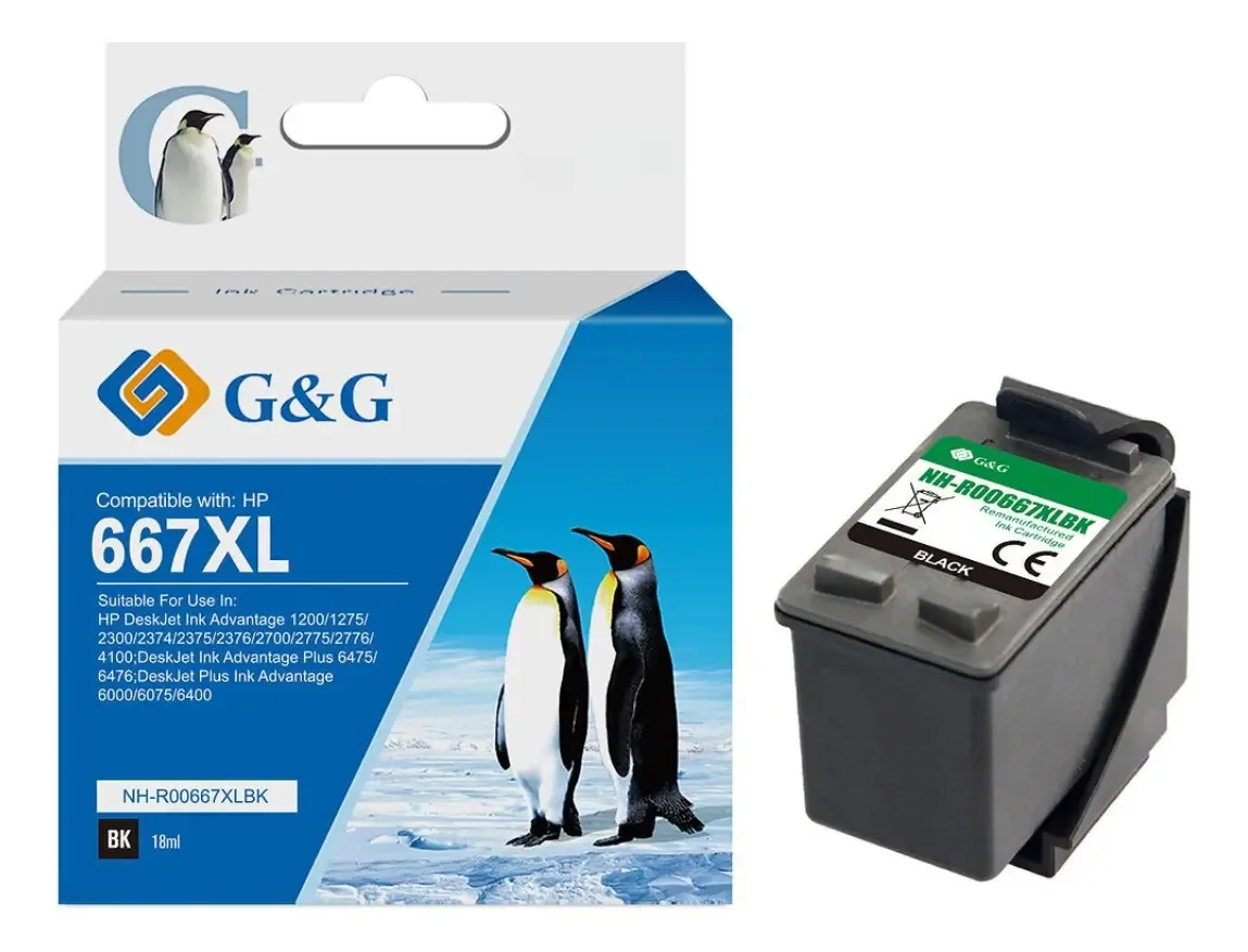 Suprimentos de impressão de 18 ml com cartucho preto alternativo H-667xl