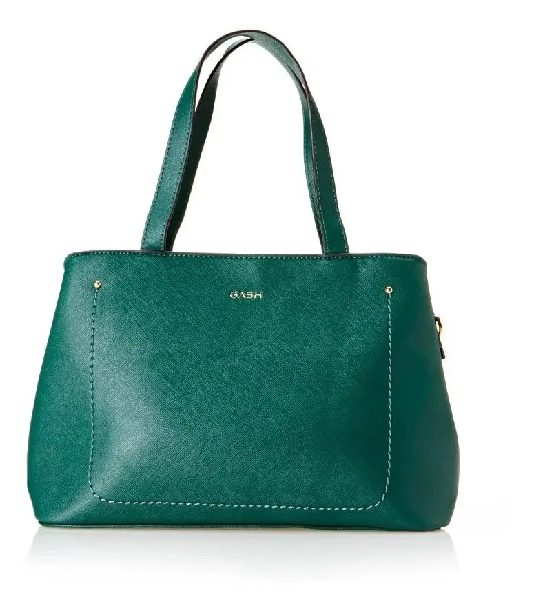 Bolsa Feminina Verde London Luxcel Acambamento Dos Ferragens Níquel Desenho Do Tecido Liso