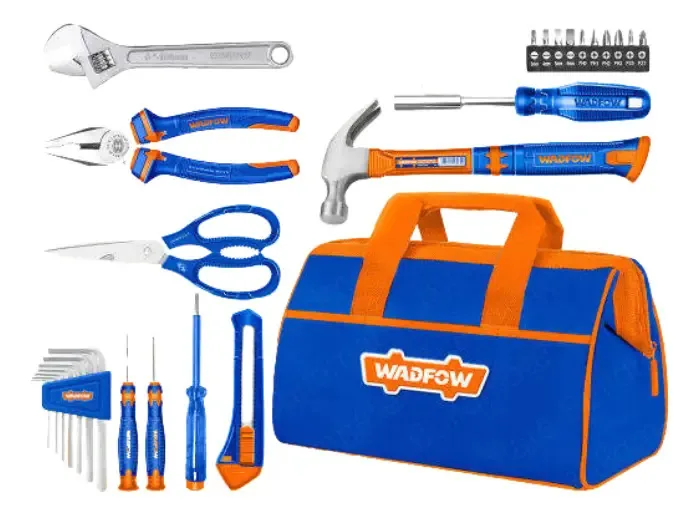 Conjunto de ferramentas manuais Wadfow de 27 peças, cor azul e laranja