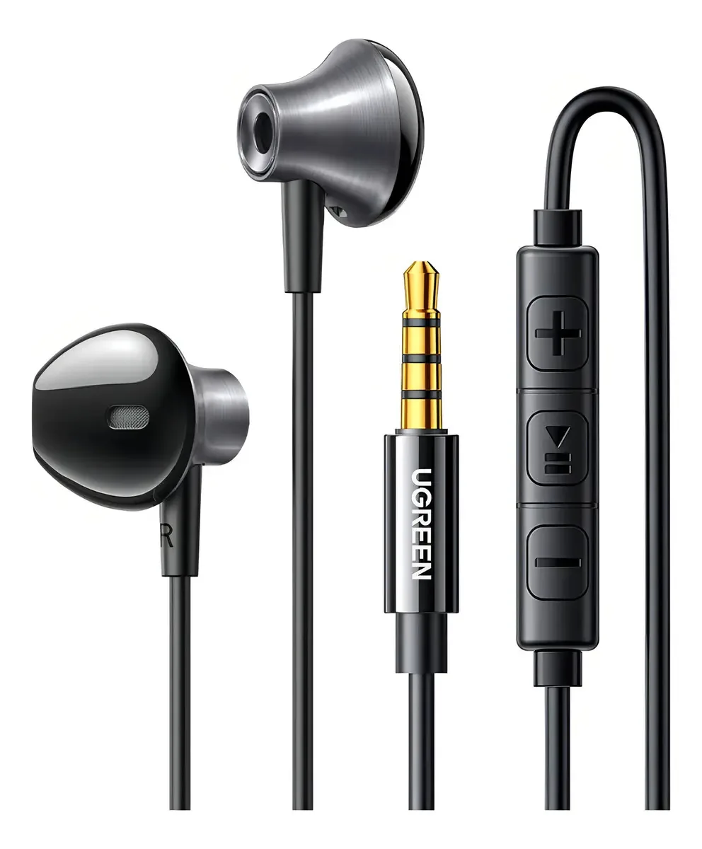 Fones de ouvido Ugreen Jack de 3,5 mm com viva-voz de 1,2 m, cor preta