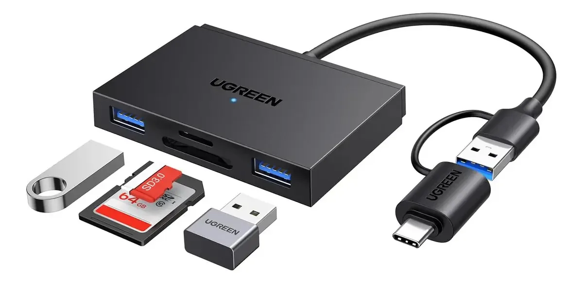 Adaptador 4 Em 2 Usb A+c Ugreen Leitor De Cartão E Pen Drive Preto