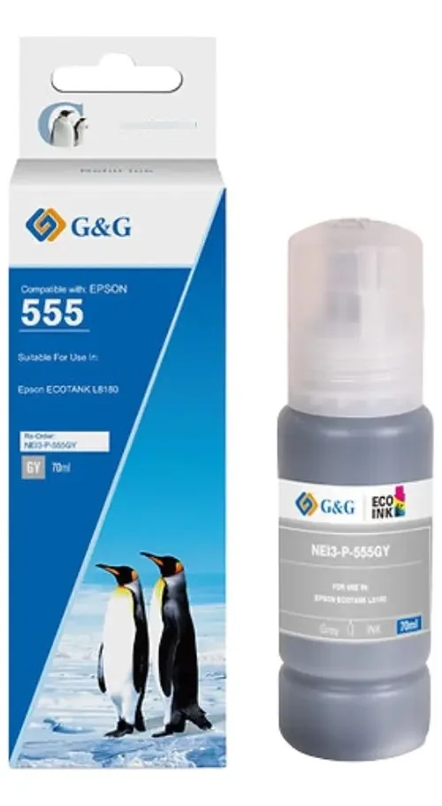 Tintas T555 para Epson Ecotank 70ml Premium L8160 G&g Tinta cinza