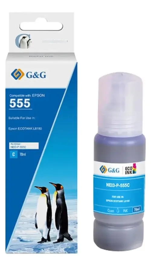Tintas T555 para Epson Ecotank 70ml Premium L8160 G&g Tinta ciana