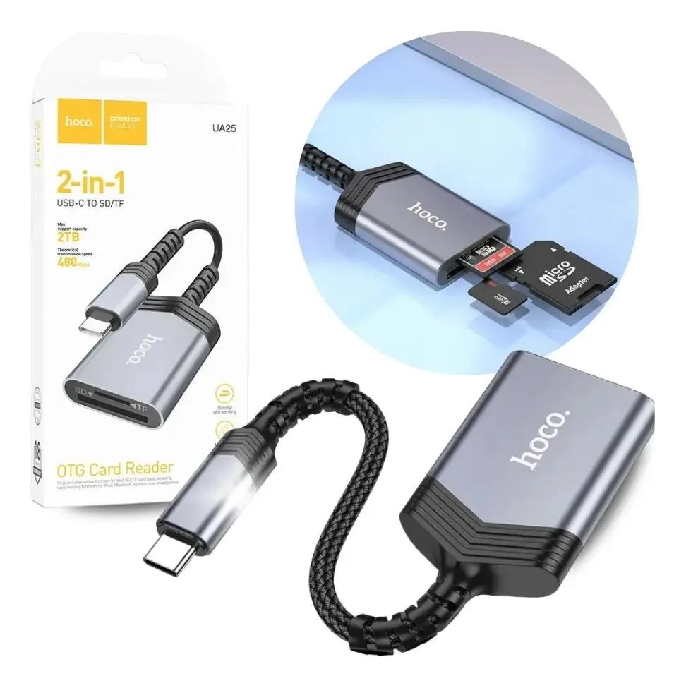Leitor de cartão de memória SD Hoco Ua25 Micro-SD Tf Type-C