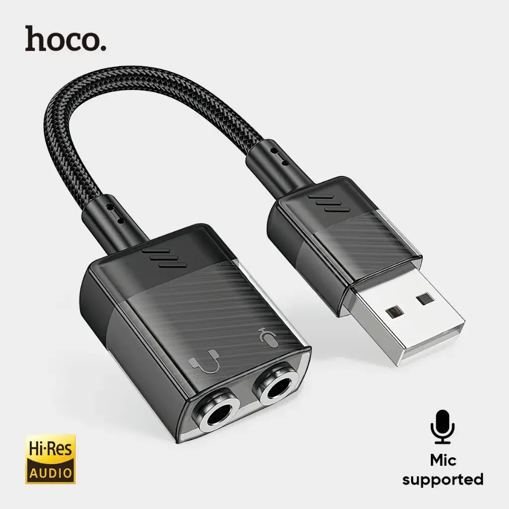 Adaptador de cabo de áudio e microfone USB Hoco para conector