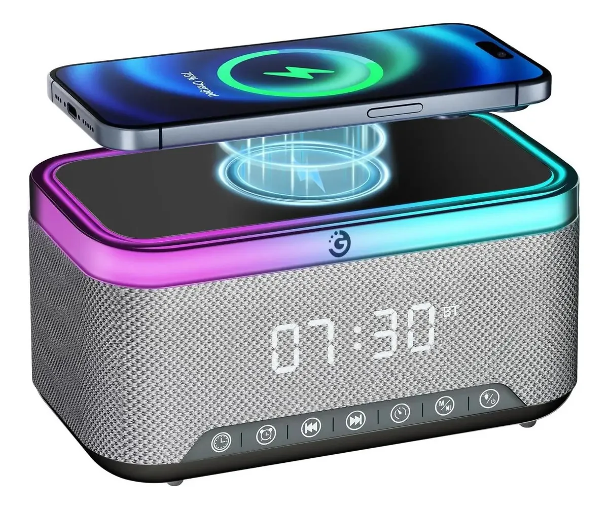 Relógio Falante Carregador Sem Fio Goldtech Luz Rgb Rádio
